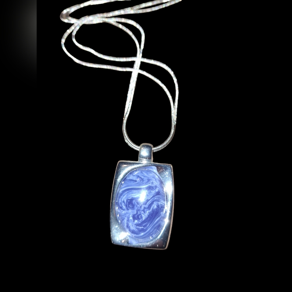 New blue and silvertone double strand chain necklace adjustable new without tags